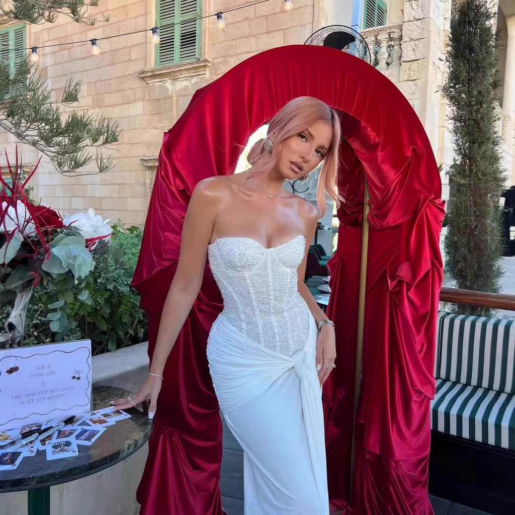 Jaghds | Herringbone Diamond Tube Top Dress with Twisted Strap and Spliced Long Skirt