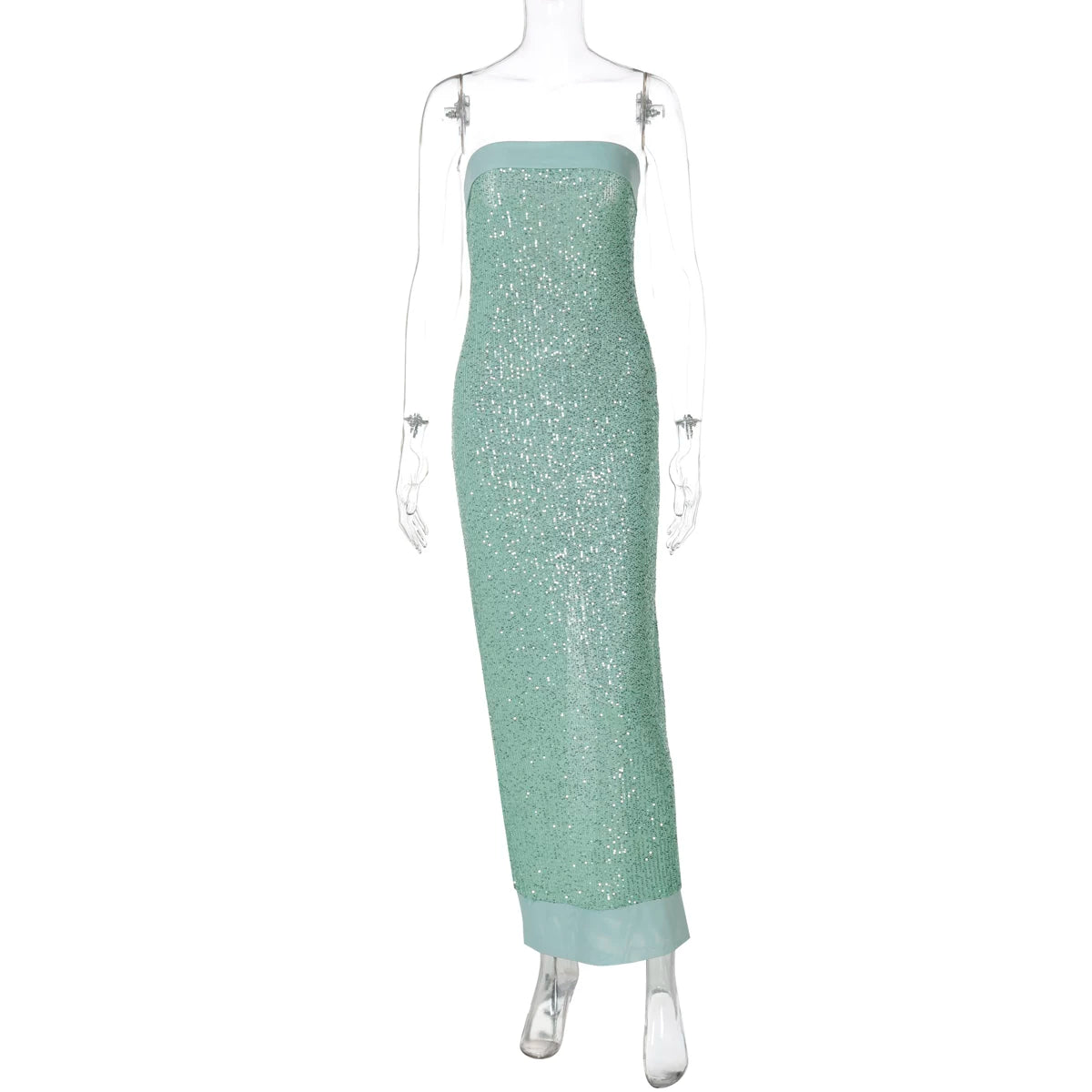 Jaghds | High-End Royal Style Mint Green Sequin Tube Top Backless Dress
