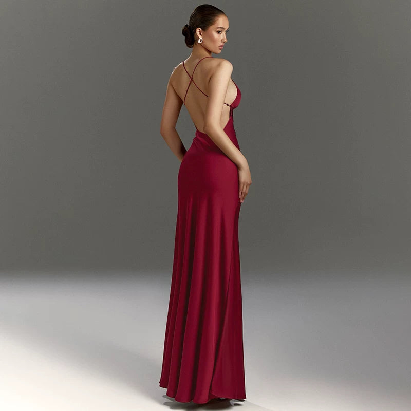 Jaghds | European Style Deep V Suspender Dress with Backless Design and High Waist