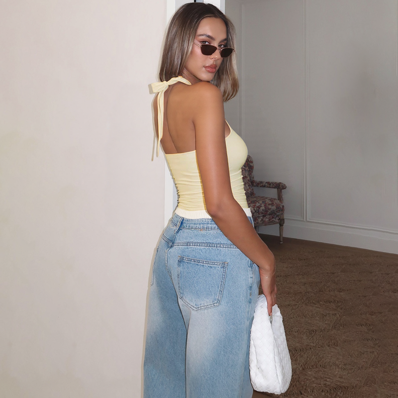 Jaghds | Summer Lace Halter Top for Women with Metal Buckle, Backless Slim Fit Design