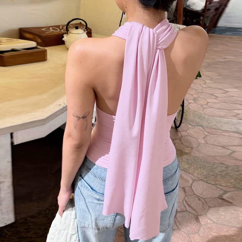 Jaghds | Summer Deep V Halter Camisole for Women with Backless Slim Fit Design