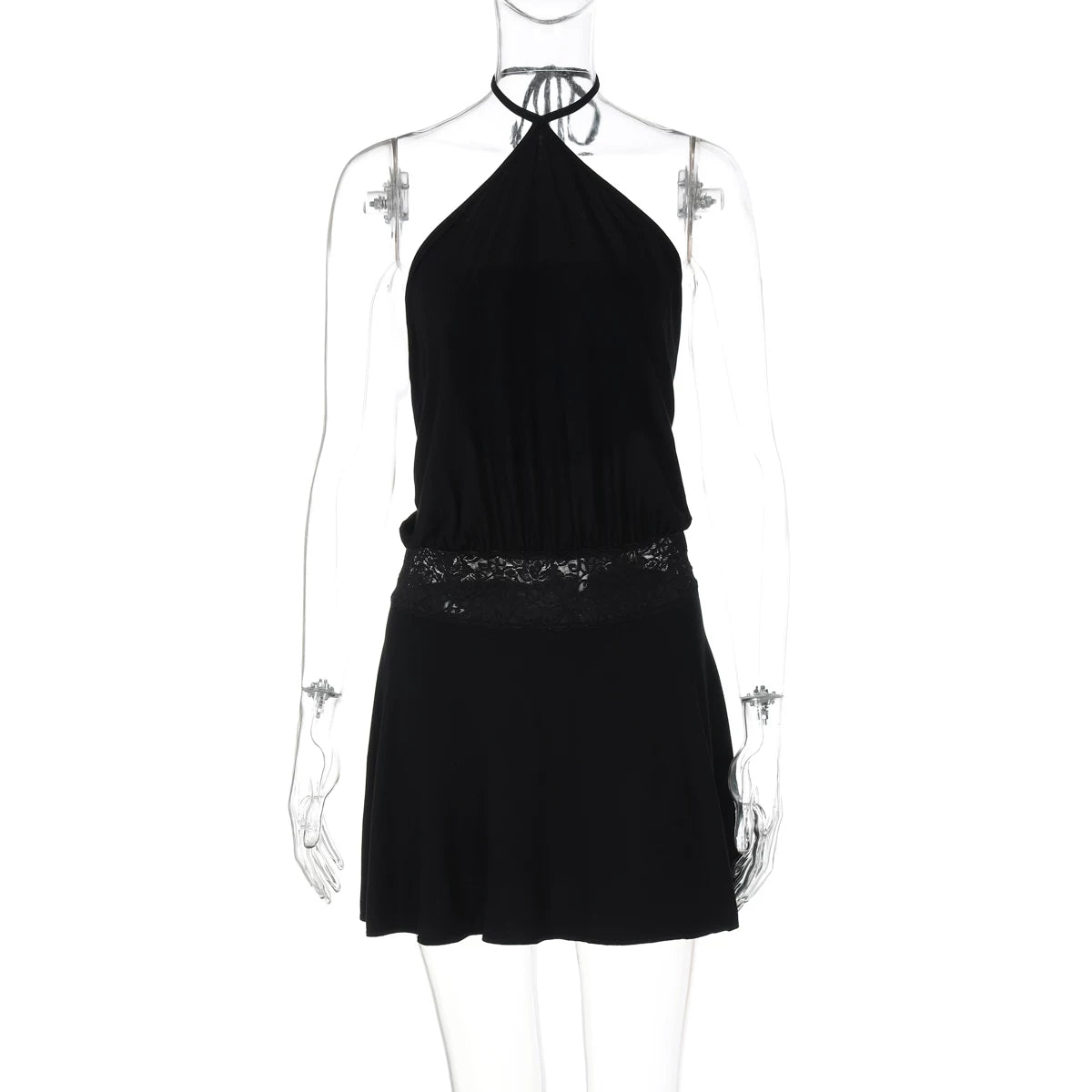 Jaghds | Halter Neck Lace Panel Dress with Open Back Design