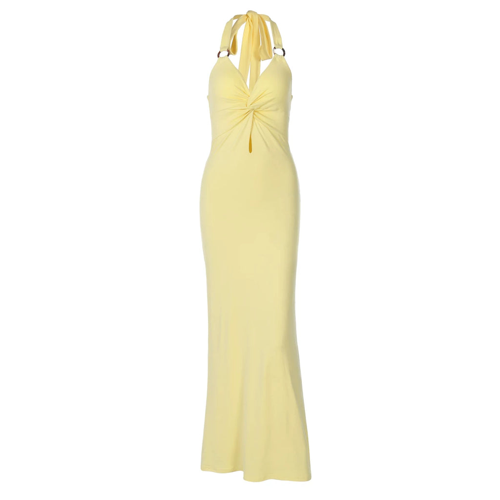 Jaghds | Women’s Deep V Halter Backless Dress with Fishtail Skirt