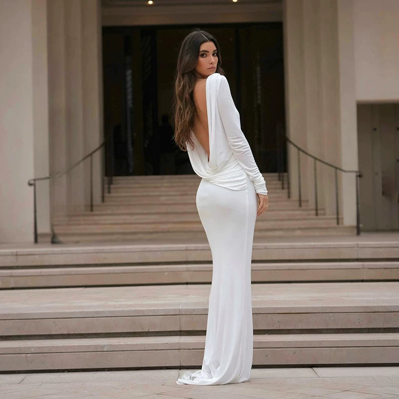 Jaghds | European and American Solid Color Backless Floor-Length Dress