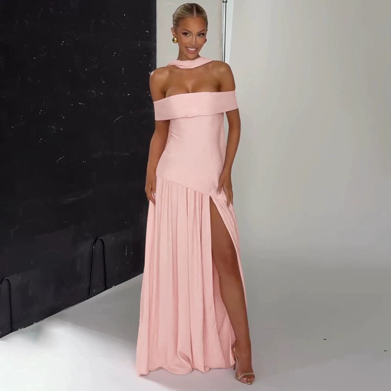 Jaghds | Strapless Ruffle Maxi Dress with High Waist and Side Slit