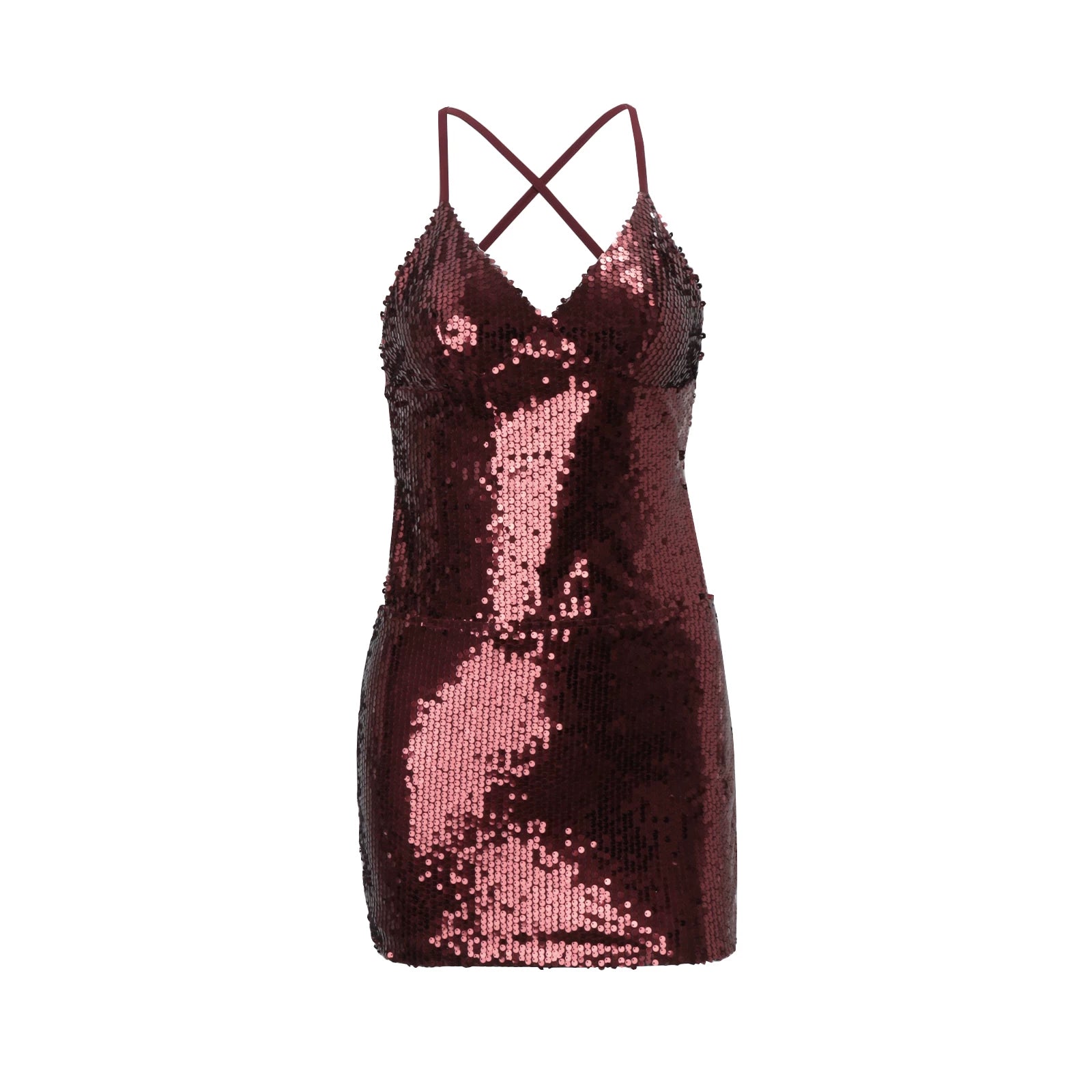 Jaghds | European and American Sequin Stitching V-Neck Suspender Dress in Red for Winter