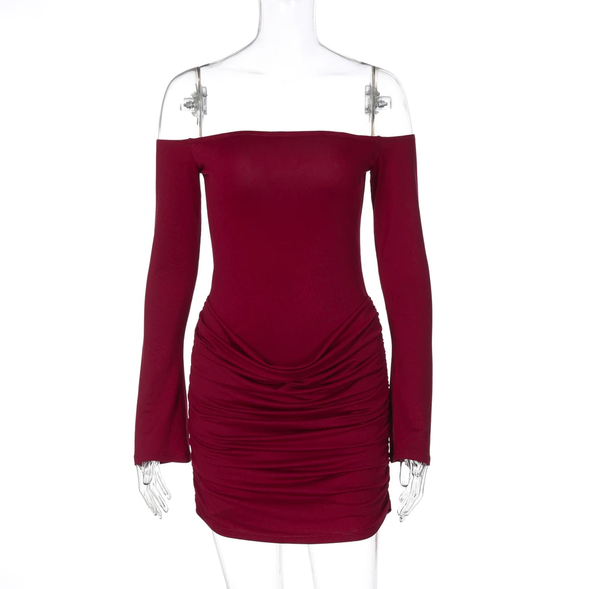 Jaghds | Off-Shoulder Long Sleeve Pleated Mini Dress for Women