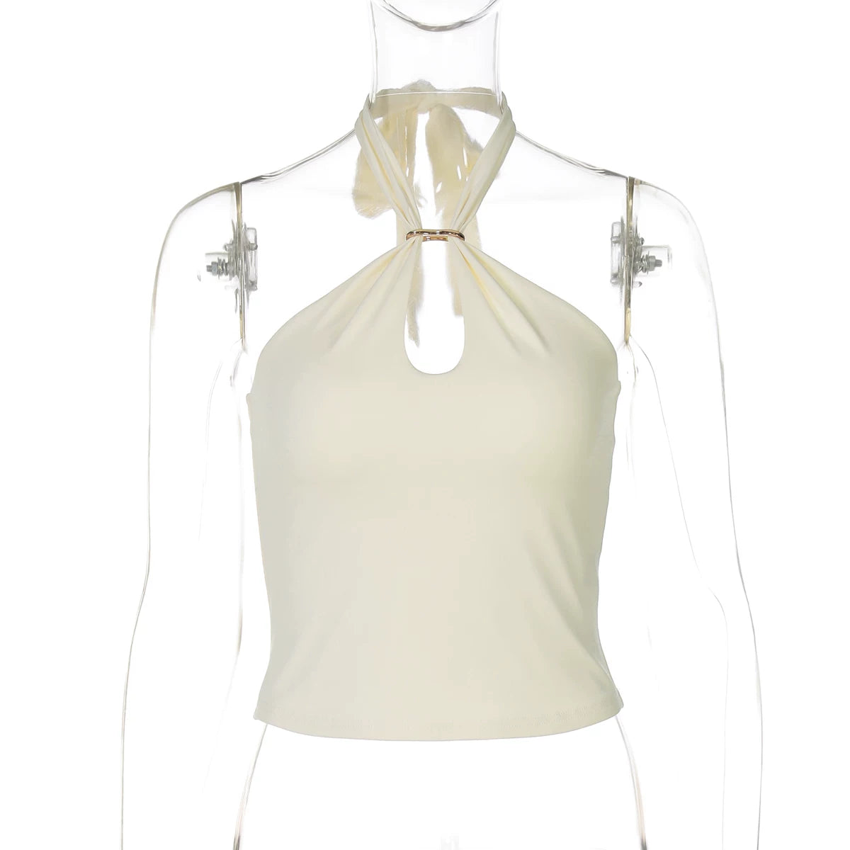 Jaghds | Summer Lace Halter Top for Women with Metal Buckle, Backless Slim Fit Design