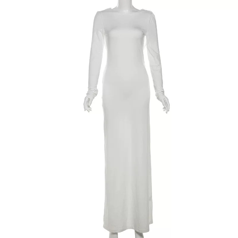 Jaghds | European Style Backless Long-Sleeved Dress with High-End Long Skirt