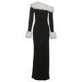 Jaghds | Women’s Hepburn-Inspired Long-Sleeved Dress with Fur Collar and Slanted Shoulder