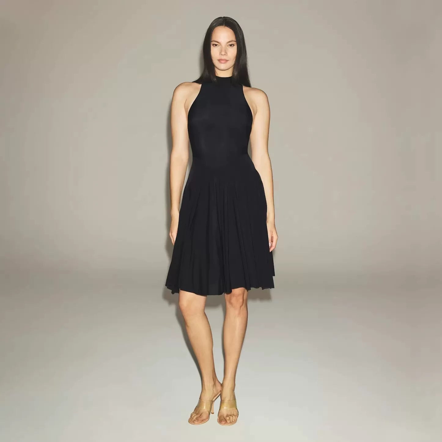 Jaghds | Sleeveless Pleated Midi Dress with High Collar and Elegant Silhouette