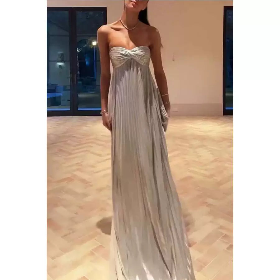 Jaghds | Strapless Metallic Slit Evening Dress for Formal Occasions