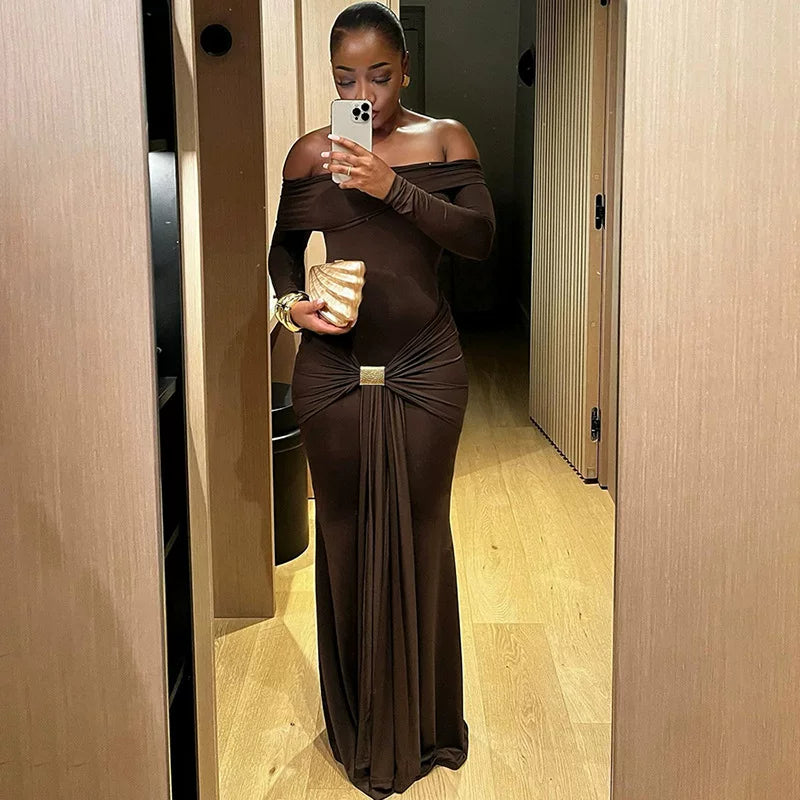 Jaghds | Elegant One-Shoulder Long-Sleeved Backless Dress for Women