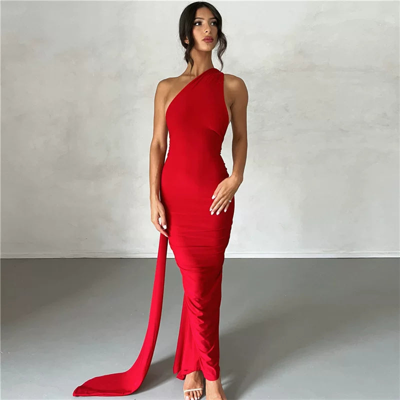 Jaghds | Elegant Backless Halter Neck Evening Dress with Solid Color Long Skirt