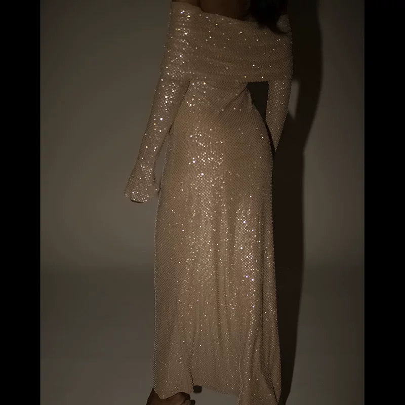 Jaghds | High-End One-Shoulder Sparkling Dress for Women with Elegant Skirt
