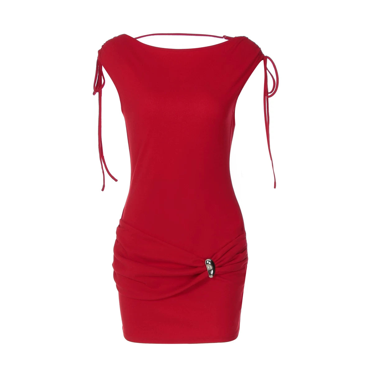 Jaghds | Elegant Backless Tie Sleeveless Dress with Metal Ring Detail for Women