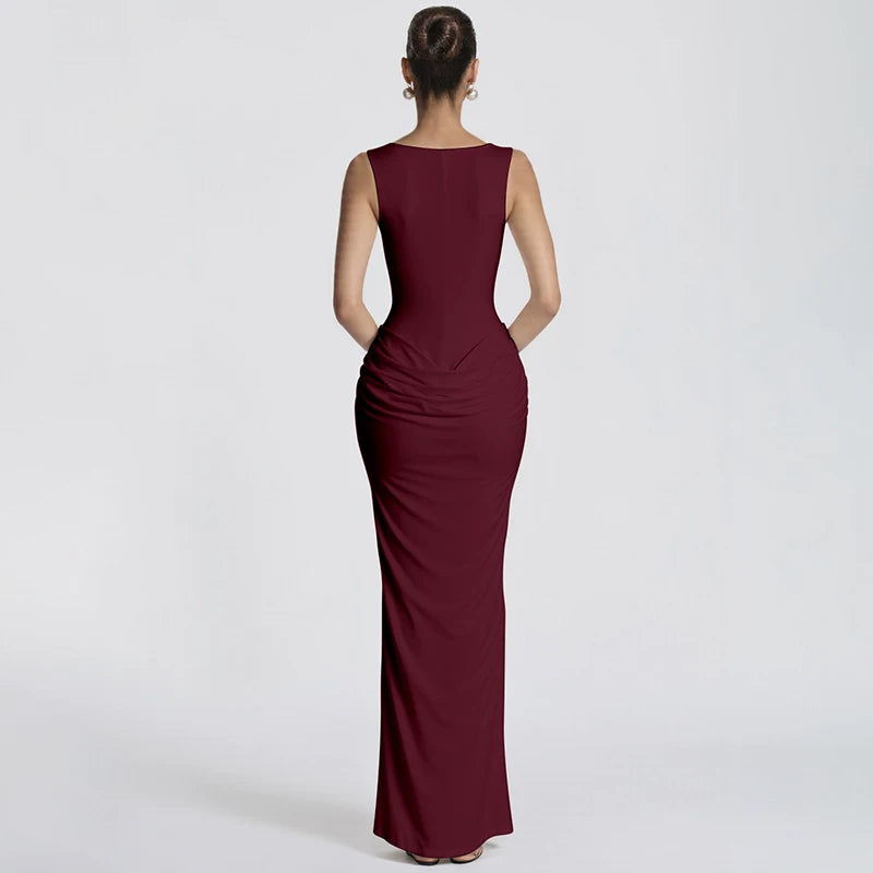 Jaghds | Women’s Satin Long Dress with Herringbone Waist Design