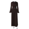 Jaghds | Elegant Round Neck Long-Sleeve Dress with Pleated Waist and High Slit