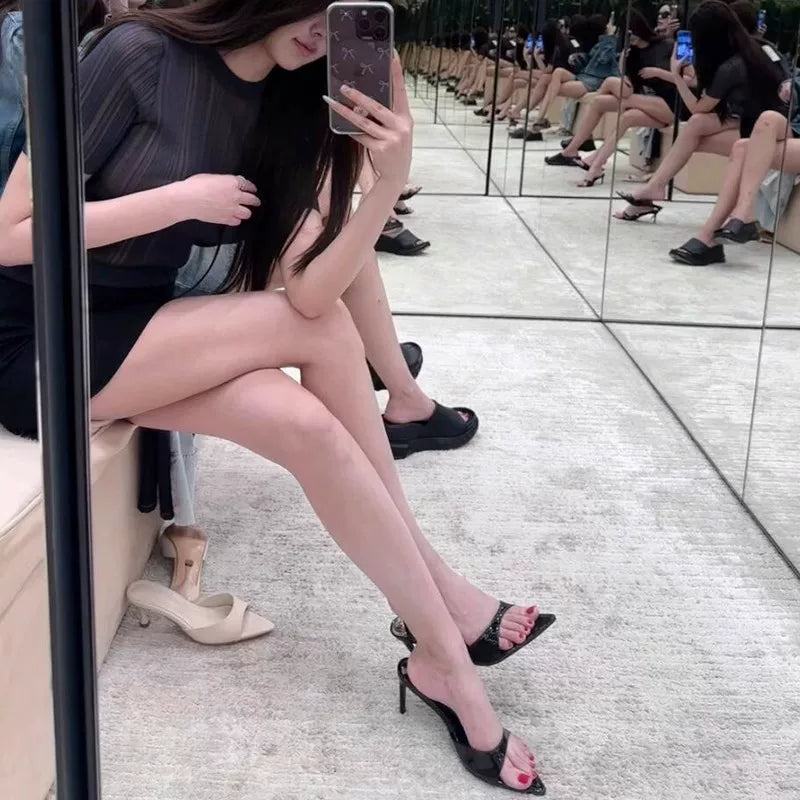 Jaghds | Summer Pointed Toe Stiletto Sandals for Women in Patent Leather with Adjustable Strap