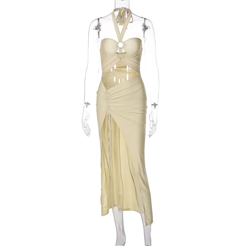 Jaghds | European Style Halter Dress with Tie Detail and Hollow Slit