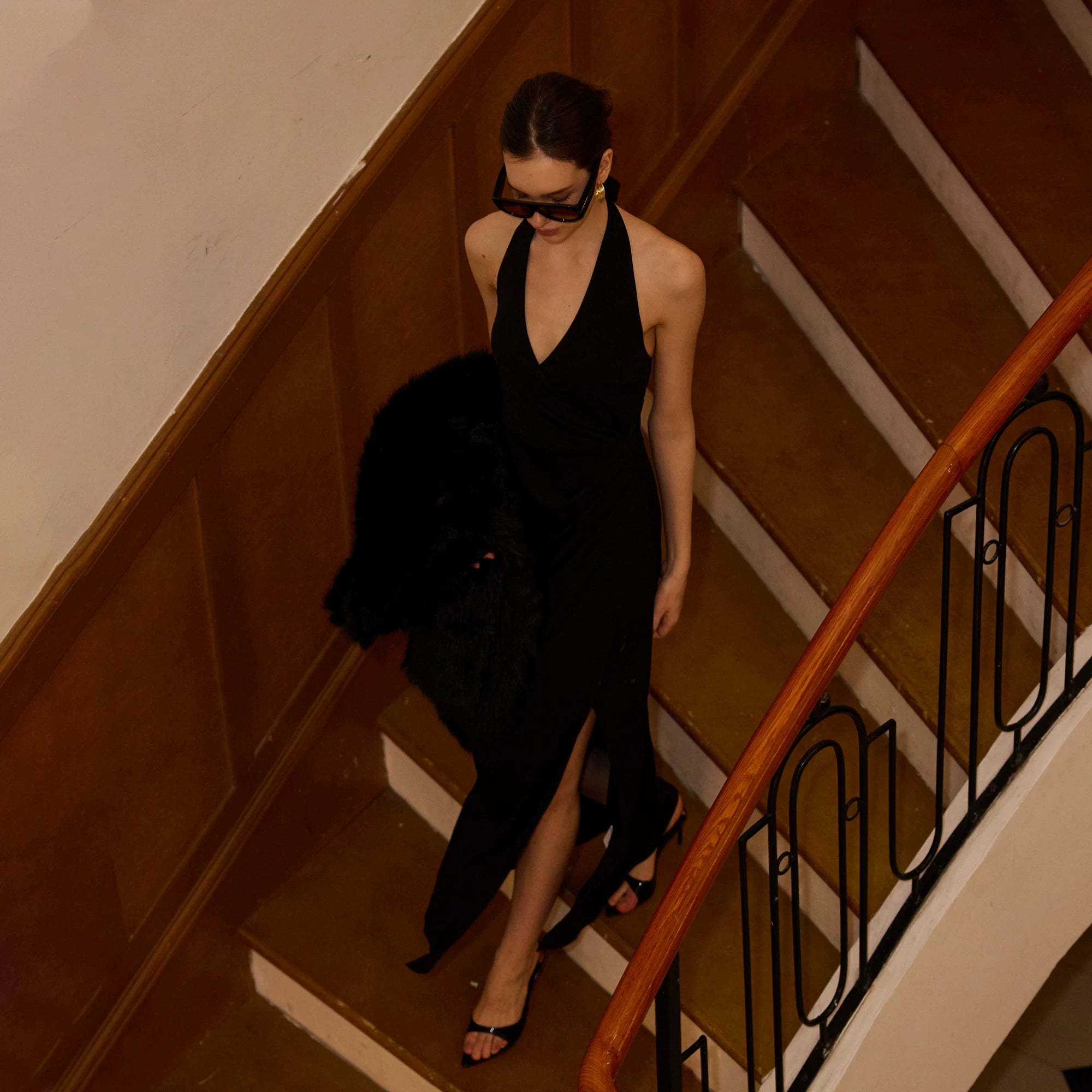 Jaghds | European and American Halter Neck V-Neck Slit Dress for Women