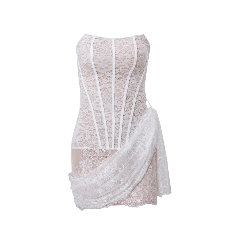 Jaghds | French Style Lace Tube Top Party Dress for Women