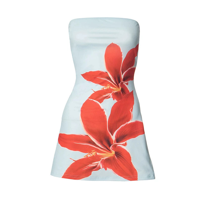 Jaghds | Floral Strapless Mini Dress for Women – Summer Slim Fit Style