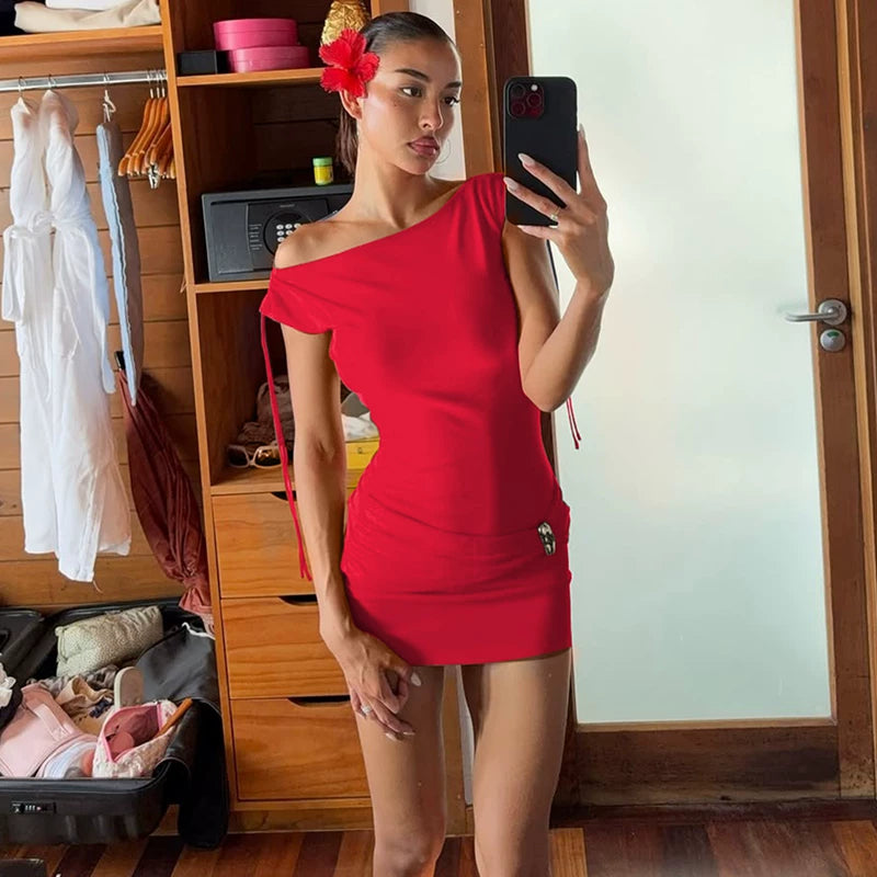 Jaghds | Elegant Backless Tie Sleeveless Dress with Metal Ring Detail for Women