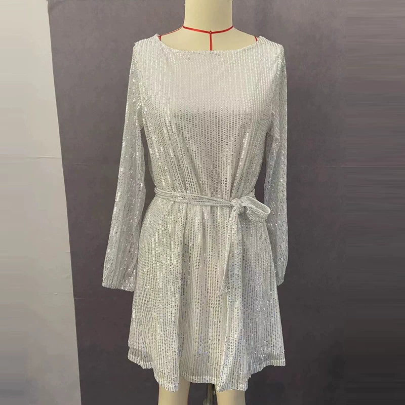 Jaghds | Sparkling Sequin Dress with Lace-Up Waist for Evening Events