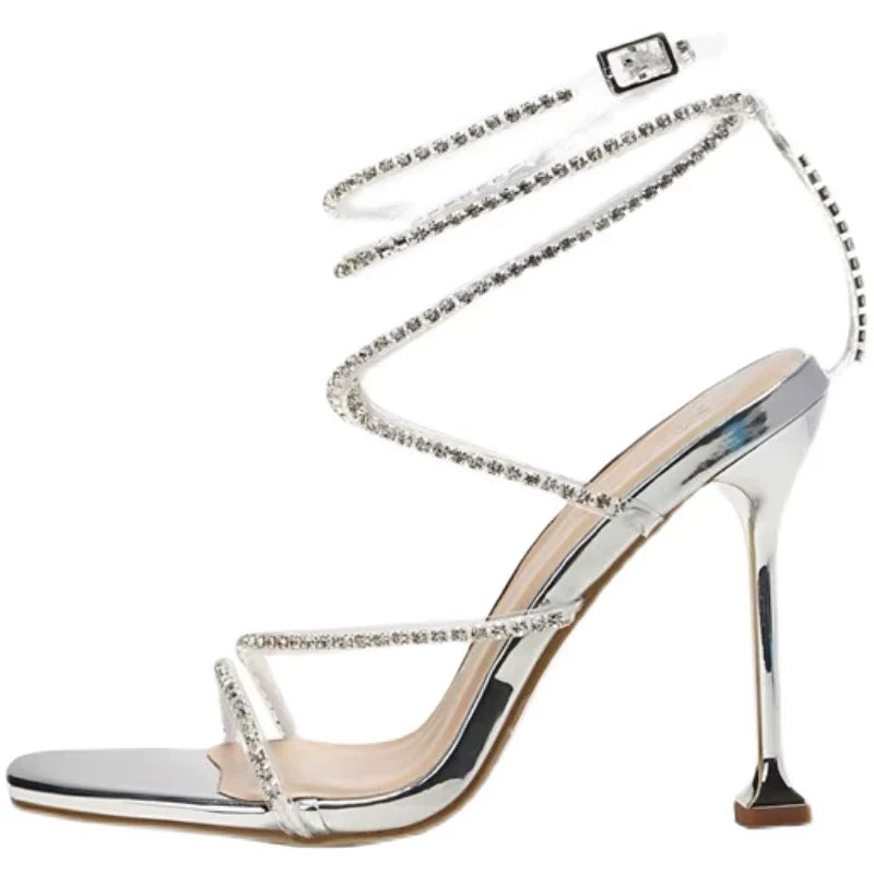 Jaghds | Summer Rhinestone Stiletto Sandals for Women with Open Toe and Adjustable Strap