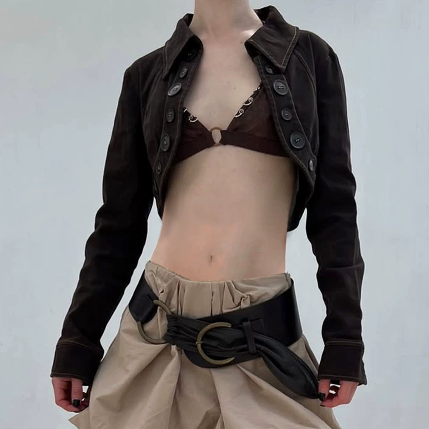 Jaghds | Retro High-Waist Denim Jacket for Women with Lapel and Button Front