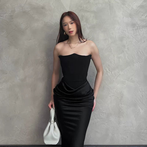 Jaghds | High-End European and American Fishbone Corseted Tube Top Dress with Gold Detail