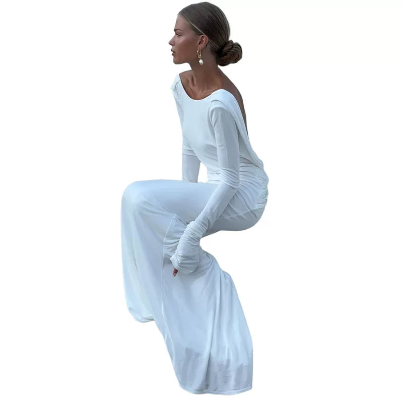 Jaghds | European Style Backless Long-Sleeved Dress with High-End Long Skirt