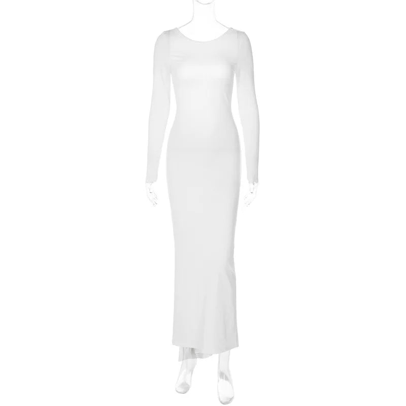Jaghds | Women’s Backless Long-Sleeved Pleated Dress in Solid Color