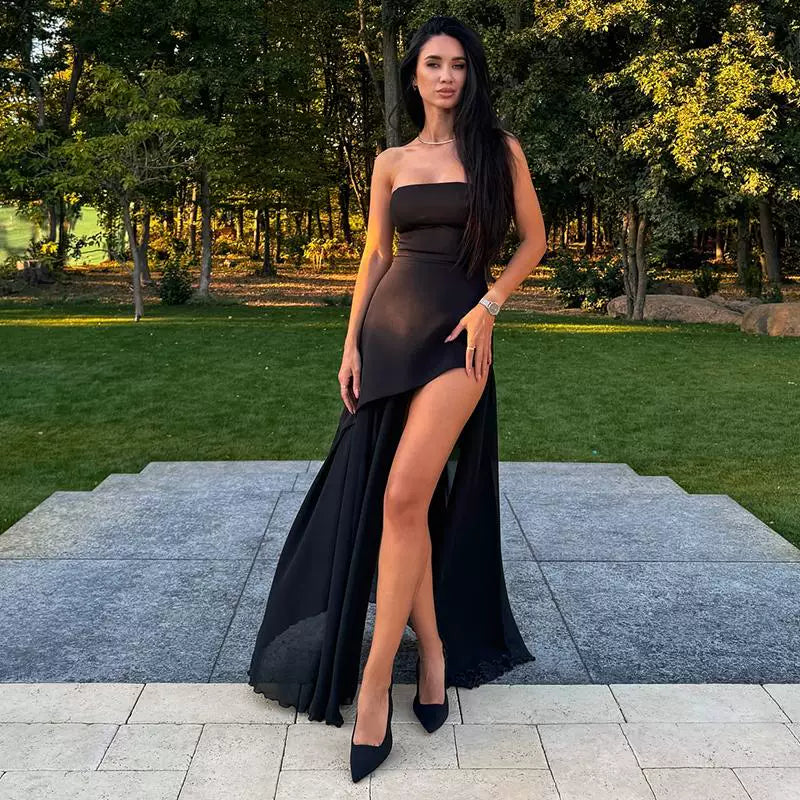 Jaghds | Tube Top Dress with Side Slit and Long Skirt for Women