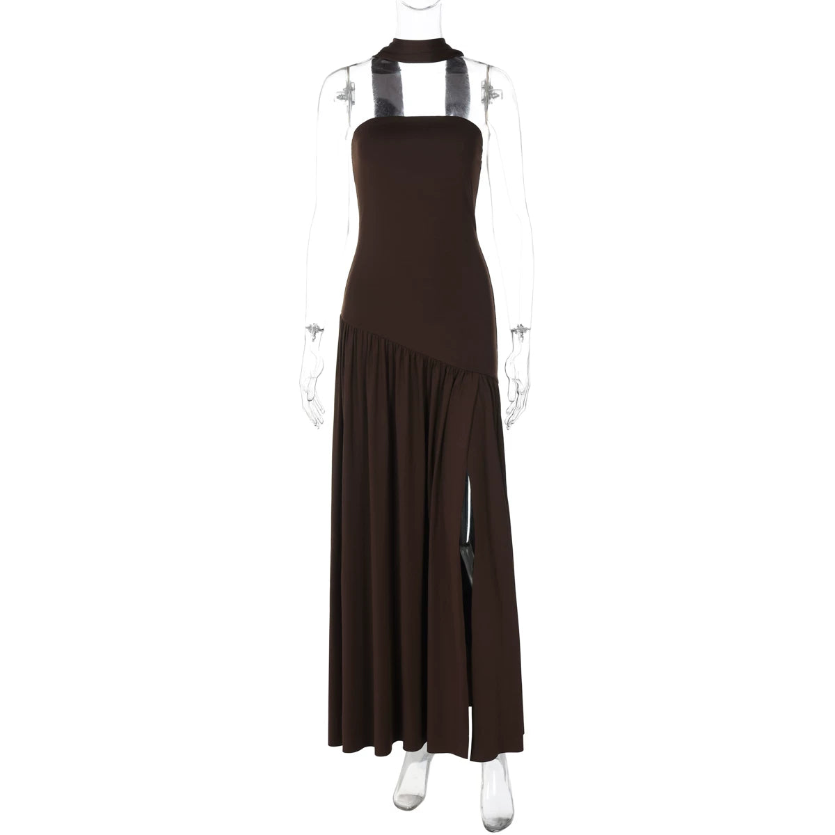 Jaghds | European Style One-Line Collar Tube Top Dress with High Slit