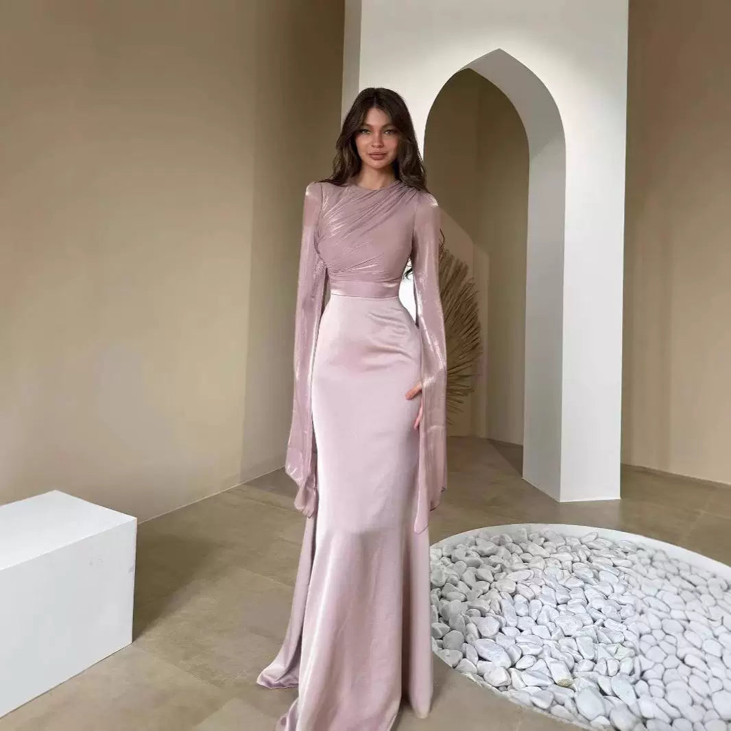 Jaghds | Women’s Autumn Round Neck Bat Sleeve Light Luxurious Dress