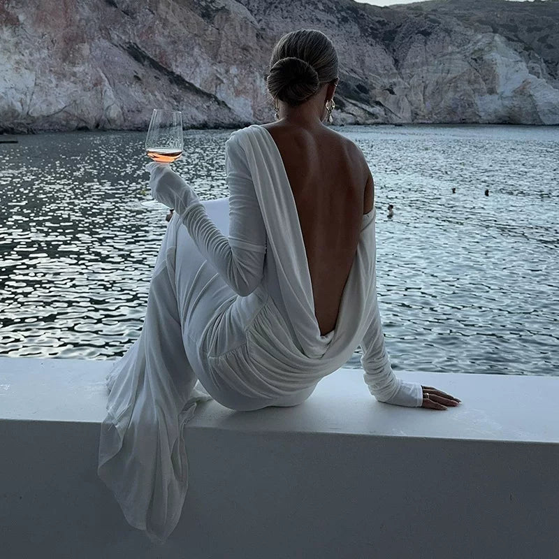 Jaghds | European Style Backless Long-Sleeved Dress with High-End Long Skirt