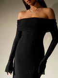Jaghds | High-End One-Shoulder Black Mesh Fishtail Long Dress for Women