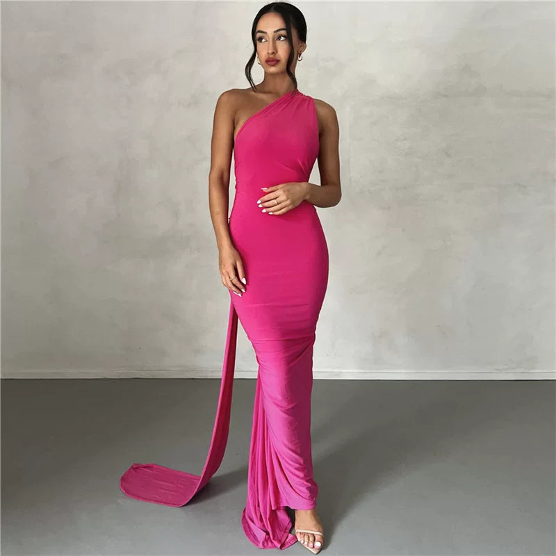 Jaghds | Elegant Backless Halter Neck Evening Dress with Solid Color Long Skirt