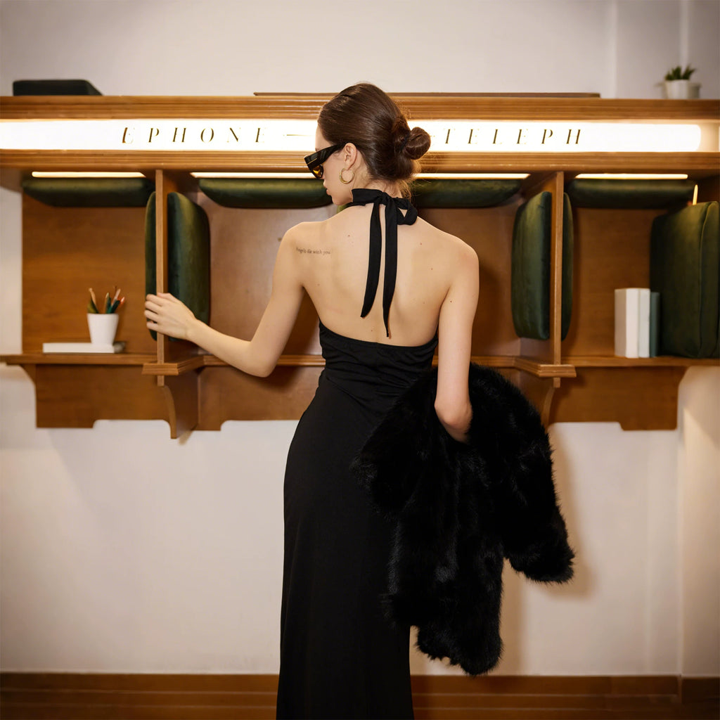 Jaghds | European and American Halter Neck V-Neck Slit Dress for Women