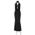 Jaghds | Elegant Swing Collar Halter Backless Dress with Long Skirt