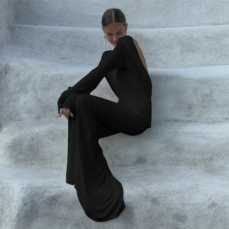 Jaghds | European and American Solid Color Backless Floor-Length Dress