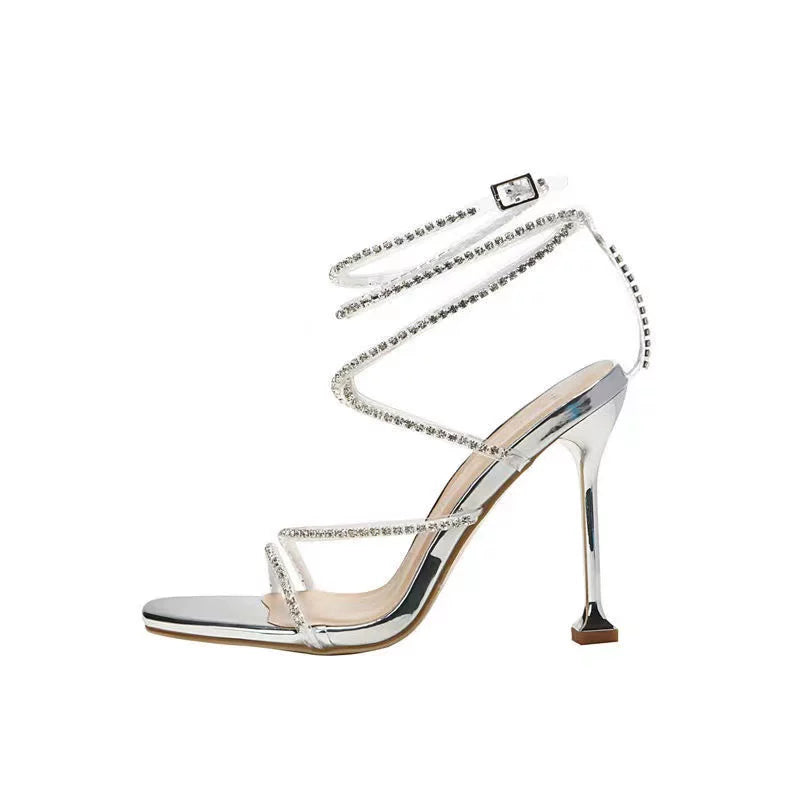 Jaghds | Summer Rhinestone Stiletto Sandals for Women with Open Toe and Adjustable Strap