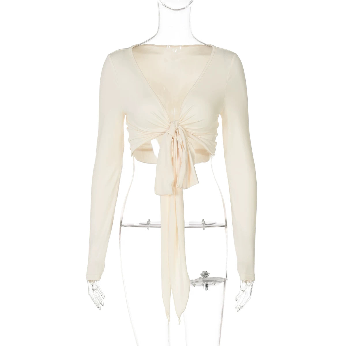 Jaghds | Twist Tie Cropped Cardigan Top for Women, Slim Fit Long Sleeve Design