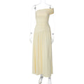 Jaghds | European Style Irregular Slant Neck Off-Shoulder Dress with Pleated High Waist