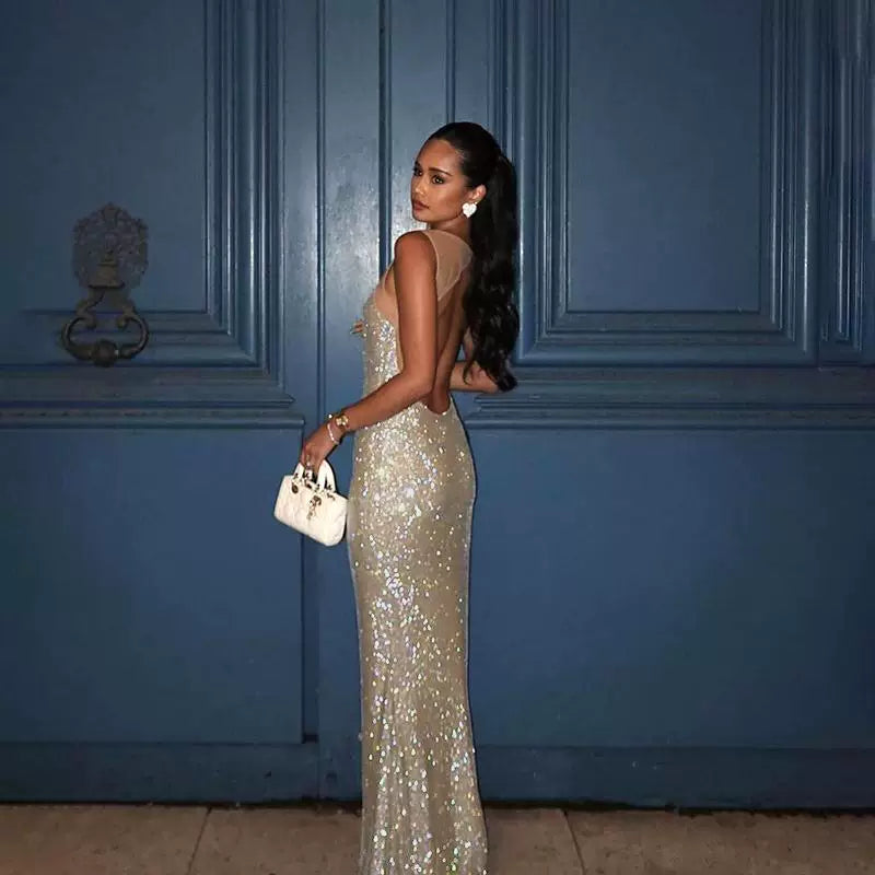 Jaghds | European Style Sparkling Gold Suspender Dress for Women