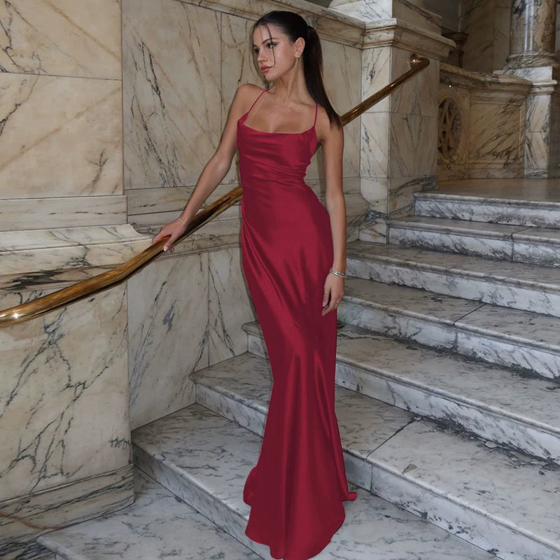 Jaghds | European Style Satin Suspender Dress with Backless Design