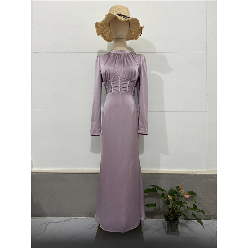 Jaghds | Women’s Long-Sleeved Pleated Dress with Irregular Slit Hem