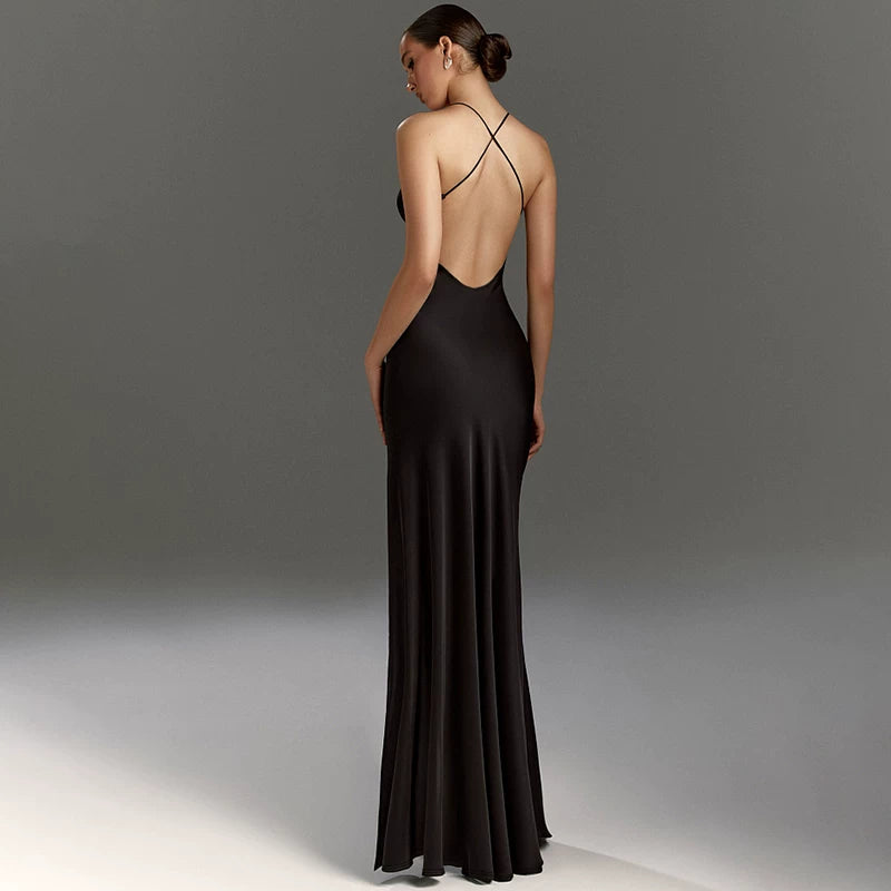 Jaghds | European Style Deep V Suspender Dress with Backless Design and High Waist